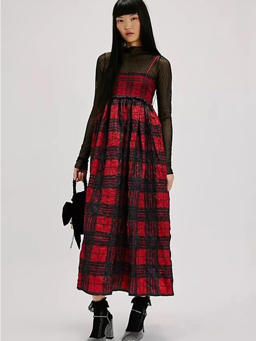 NWT Free People Holly Plaid Maxi Dress in Red Combo - Size XS